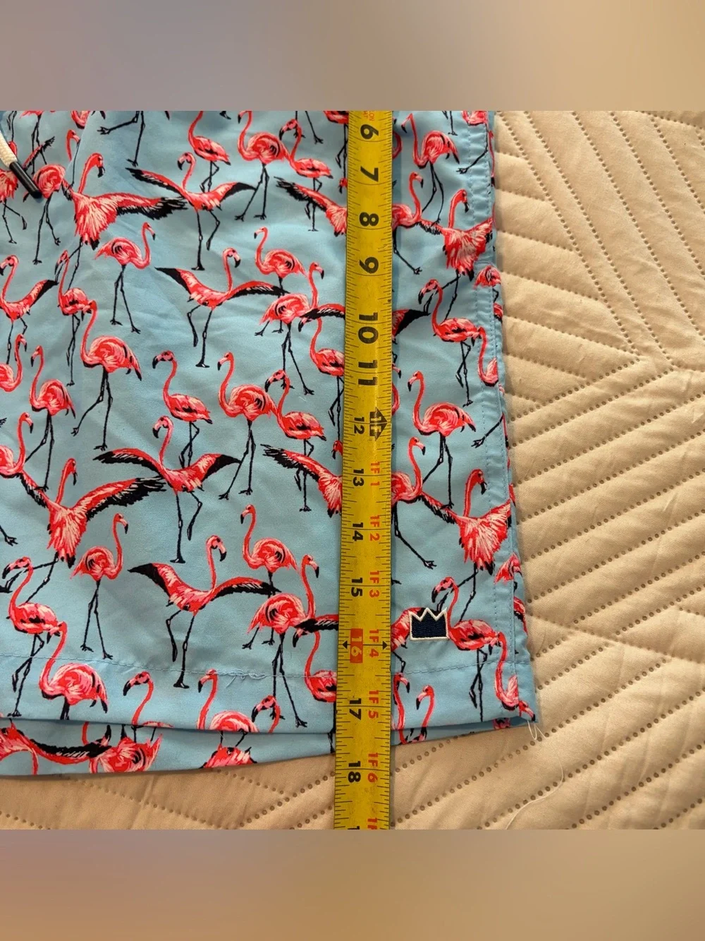 Crown & Ivey Men's Light Blue Flamingo Print Swim Trunks Size L